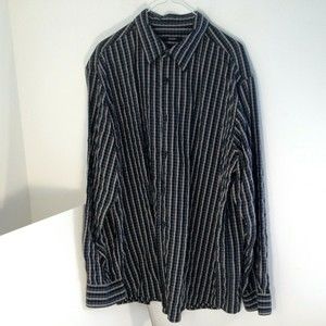 Alfani Mens Multicolor Plaid Stripes Button Up Dress Shirt Size XL Modal/Poly